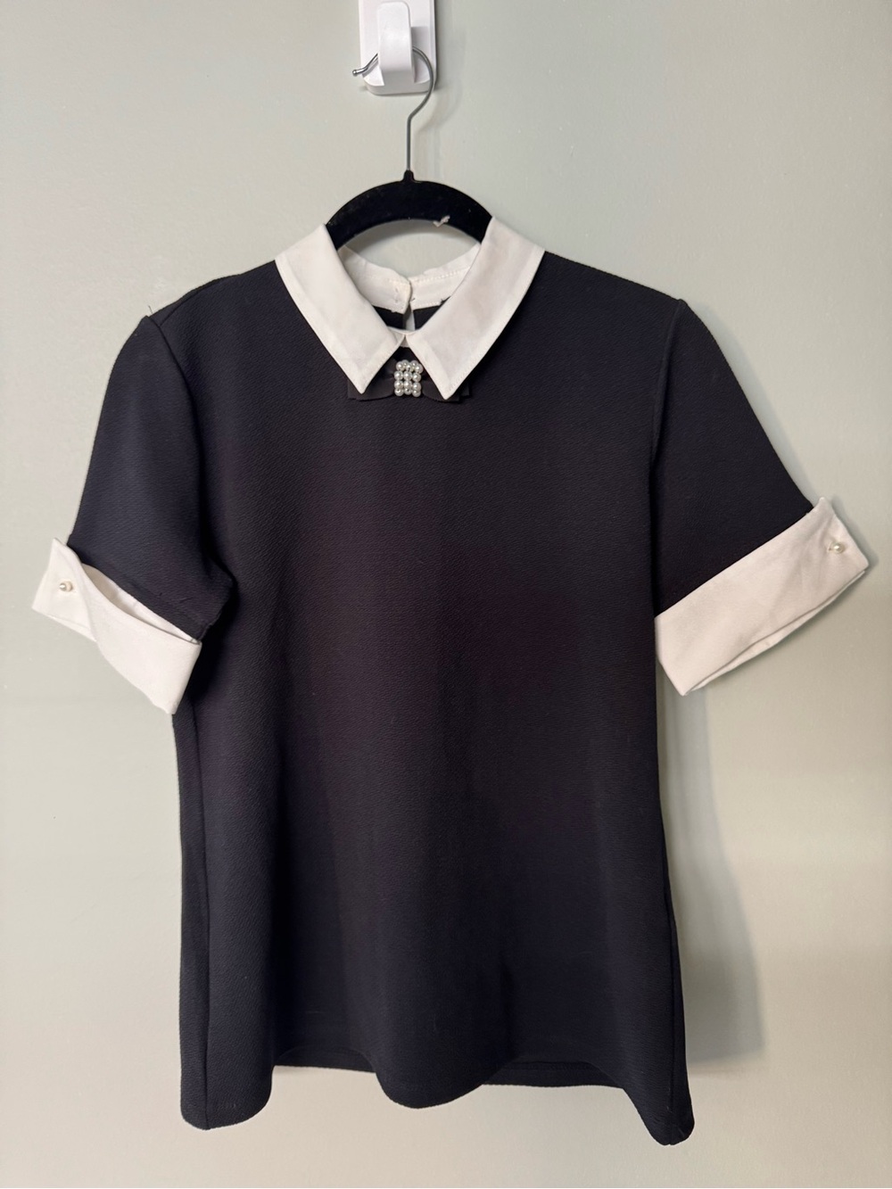 Karl Lagerfeld Black Short-Sleeve Polo with White Collar & Cuff Detail NWT